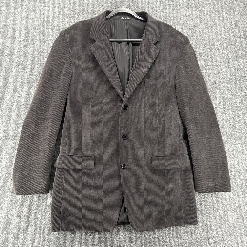 Zagato Corduroy Blazer‎ Jacket Mens 42L Black Gray Three Button Up Sport Coat